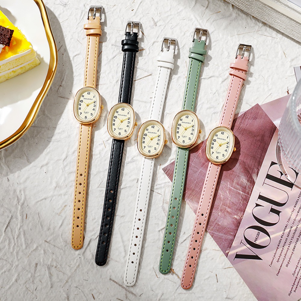 Luxury Watch Leather Strap - Роскошные женские часы с овальным циферблатом,