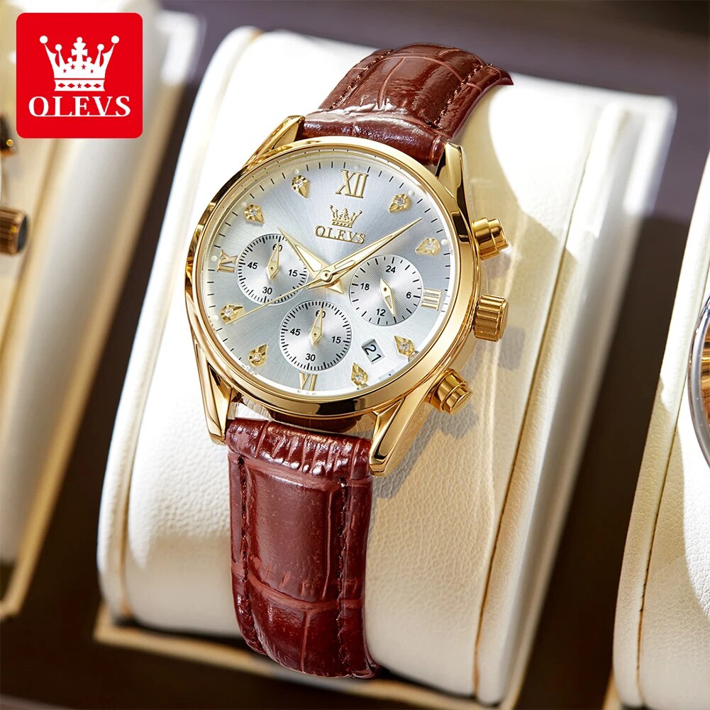Luxury Watch Leather Strap - OLEVS 5523 женские часы с кожаным