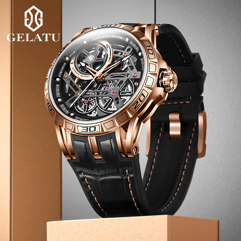 GELATU мужские часы, роскошные – обзор и цена Luxury Watch Leather Strap